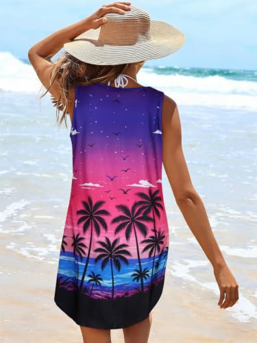 Image of Swimsuit Coverup for Women Bikini Sleeveless Beach Bathing Suit Cover Up | CHICGAL Summer Loose Tank Dress Bikini Beachwear Swimming cover, Vacation Hawaiian Cruise Pool Outfit T shirt Fashion Clothes