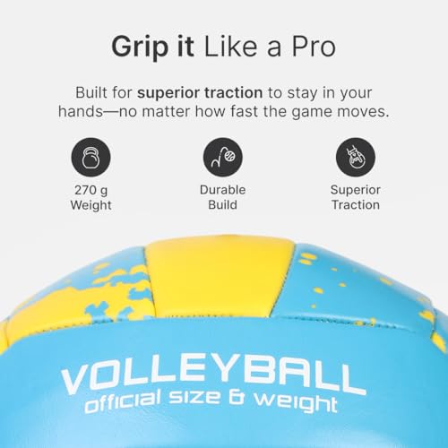 Image of CULT Volleyball ACE Blue Yellow Durable Size 4 Volleyball for Indoor & Outdoor Play Training & Match Ball with Strong Grip, Soft Touch & Long-Lasting Air Retention
