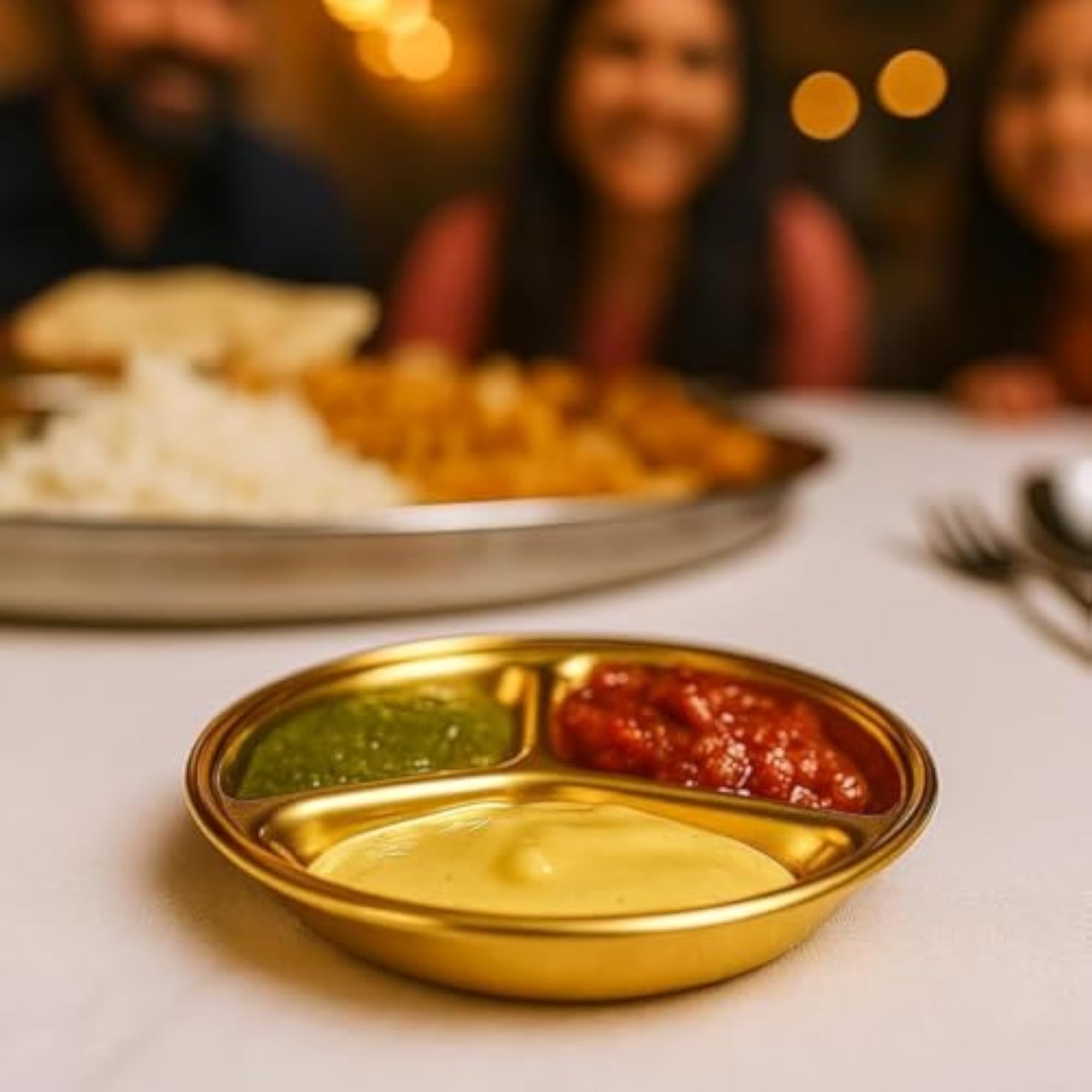 Golden Stainless Steel 3 Compartment Sauce Dish