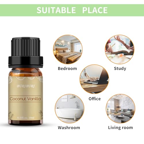 Image of BURIBURI Coconut Vanilla Essential Oil, 10ml Premium Grade Scented Oil Coconut Vanilla Fragrance Oil for Diffuser, Massage, Candle, Soap Making