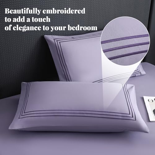 DCSKY Queen Pillow Cases Set of 2 - Purple Striped Print Microfiber Pillowcases， Super Soft and Cozy Cooling Pillow Case with Envelop Closure, 20”x30“ — view 2