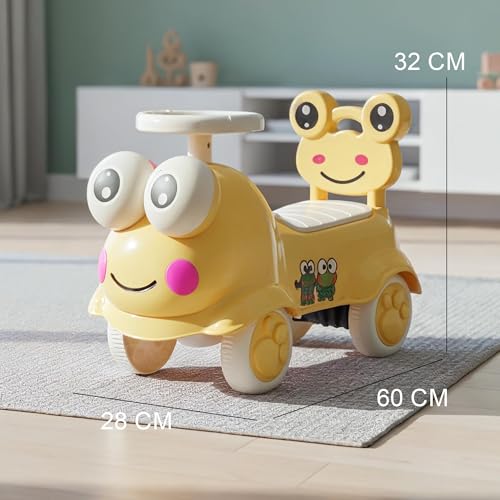 Image of Kermit Ride on Cars for Kids | Portable Kids Car with Music & Toy Storage | Indoor Baby Push Ride-ons with Lights & Safety Backrest | Outdoor Rider Cars for Kid 18+ Months (Yellow)
