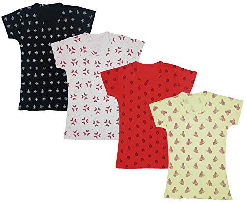 Image of indi weaves Girls Half Sleeve Cotton Printed T-Shirts Pack of 4