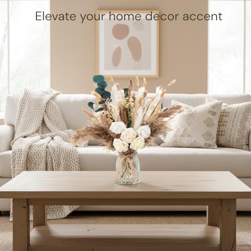 100pcs Artificial Flowers Arrangement With Vase Included, Dining Table Centerpiece Decorations, Fake Flowers in Vase, Dried Pampas Grass Floral Centerpieces, Coffee Table Decor, Centro de Mesa - Image 3