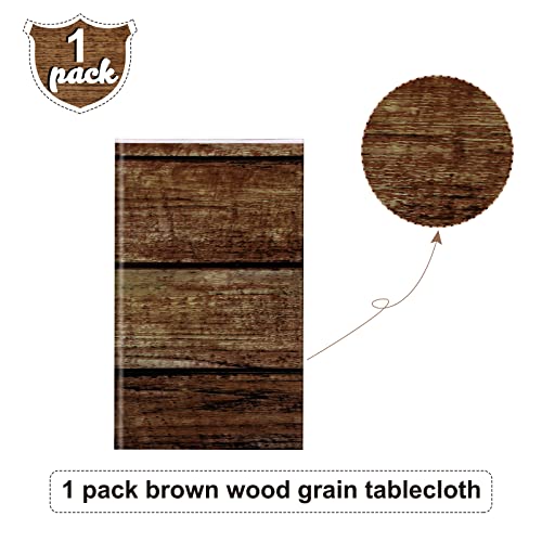Image of Irenare 1 Pcs Brown Wood Grain Tablecloths Rustic Plastic Table Covers for Rectangle Table, Vintage Farmhouse Tablecloth Decorations for Western Barn Birthday Wedding (54 x 108 Inches)