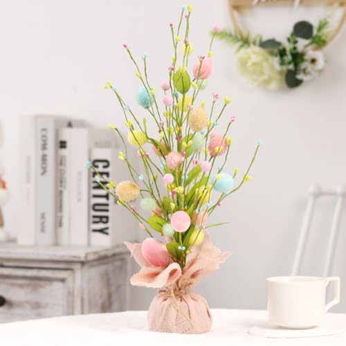 CARTBAE Easter Egg Tree with Colorful Decorations Pretty Easter Decor Easter Dining Table Decor Artificial Plant Party Wedding Gifts (Red (Valentine's Day))