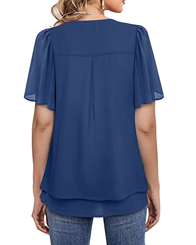 Gaharu Women Blouses Office Dressy Tops For Evening Wear Summer Tops For Women Fashion 2023 Casual Ruffle Sleeve Tunic Tops To Wear With Leggings Swing Sheer Tunic Deep Blue,L #TOP4
