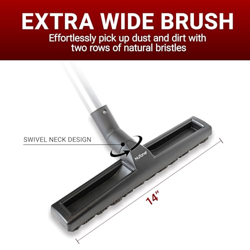 Image of Drainvac Broan-NuTone CT157B Hard Floor Brush - Central Vacuum Accessories, Extra Wide 14-Inch Brush, Swivel Neck Design, Natural Bristles, Dual Rubber Wheels, Fits Regular Wands with Button Lock
