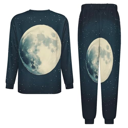 Full Moon with Stars Men’s Pajama Set Long Sleeve Top And Pants Loungewear Sleepwear Pjs Nightwear4