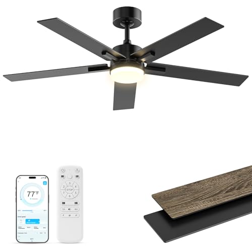 Image of Obabala Ceiling Fan with Light 52 Inch, DC Motor Ceiling Fan with Remote and APP Control, Dimmable LED Color Changing, Reversible Quiet Fan for Bedroom Living Room Indoor Outdoor, Modern