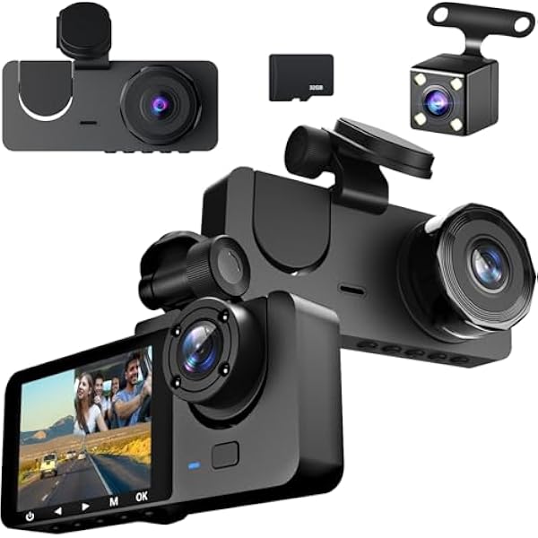 Kamera samochodowa o rozdzielczości 1080p, kamera samochodowa na deskę rozdzielczą, przód i do wewnątrz, z kartą SD 32 GB, kamera samochodowa z monitorowaniem parkowania, widoczność w nocy na
