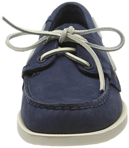 Sebago Portland Nubuck Boat Shoes - Handsewn, Lined Leather Moccasins with Non-Marking, Non-Slip Siped Rubber Outsoles, Blue Navy - 10 Regular2