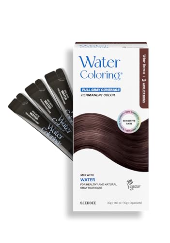 Korean Permanent Hair Dye, Powder Hair Color Kit, Wine Brown, Gray Hair Coverage, Plant-Based Formula, Easy Application for Roots, Short & Long Hair, Vegan, Just Mix with Water (3 Powder Packets)