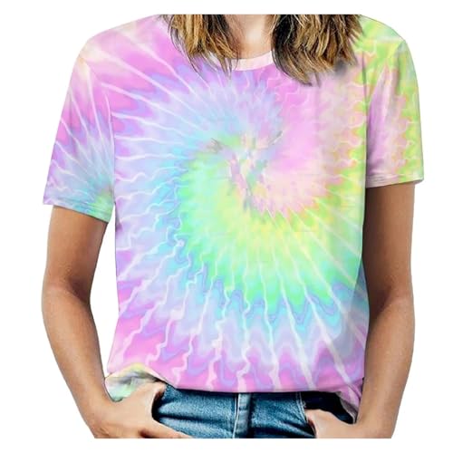 T-shirt coloré tie-dye au motif tourbillon arc-en-ciel unique et coupe grande taille