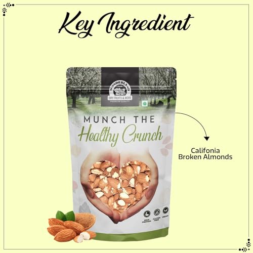 Image of Wonderland Foods 450g California Broken Almond (Badam) Pouch | 100% Natural | Badam Giri | High in fiber & Boost Immunity | Crunchy Real Nuts | Gluten-free & Zero Cholesterol