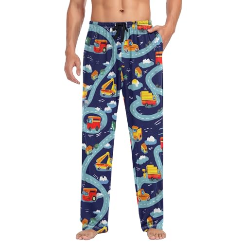 Men's Pajama Pants with Pockets Sleepwear Lounge Pants Stretch Casual Blue Road Truck S3