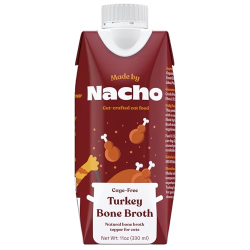 Made by Nacho Bone Broth Cat Food Topper for Hydration and Picky Eaters - Add Protein and Flavor to Your Dry Cat Food – Supports Optimal Nutrition, Digestion, Skin & Coat (11 oz. (Pack of 4), Turkey)