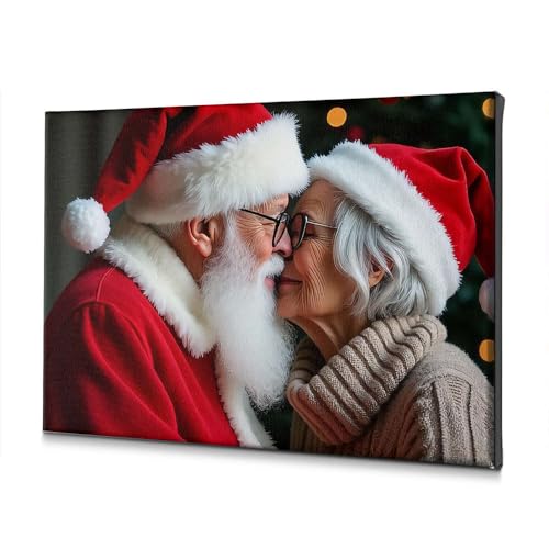 Toile Père Noël s'embrassant pour sublimer vos assiettes décoratives