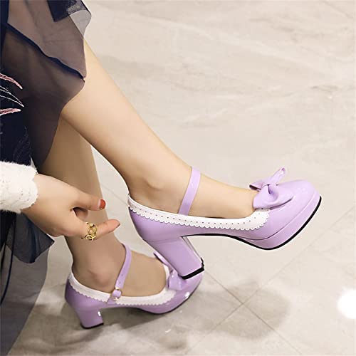 Image of FOREADA Lolita Bow Platform High Heel Women Rockabilly Mary Jane Dress Pump | Boasts soft kawaii retro vintage lolita tea party aesthetic, with block heel ,bow, round toe versatile style for dress wear