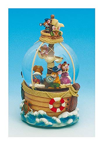 Boule à Neige Musicale/Globe à Neige Musical animé en Verre avec Souris Pirates, Paillettes et mécanisme Musical à Ressort de 18 Notes (Réf: 25026) - The Entertainer (Scott Joplin)