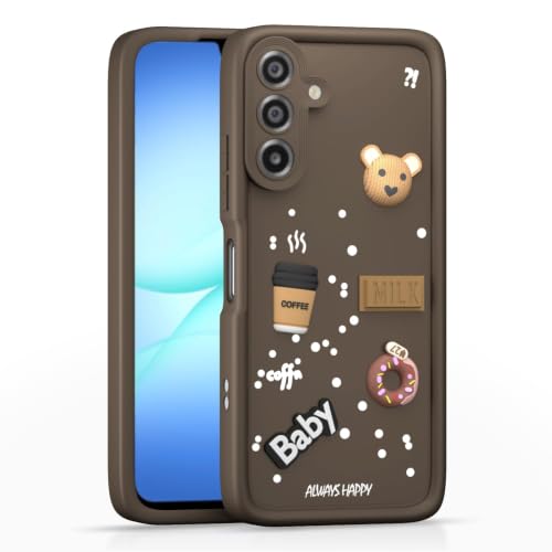 Image of Bintage Cute Fun Taddy Cartoon 3D Ball Bear Milk Donut Coffee Cup Silicon Case Full Body & Camera Protection Back Cover Compatible for Samsung Galaxy A17 5G - Brown