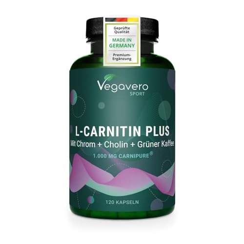 Vegavero L-Carnitin Komplex | Premium L-Carnitin: Carnipure | Cholin, Grüner Kaffee, Chrom & B-Vitamine | Vegan | Pre Workout | Ohne Zusatzstoffe | 120 Kapseln