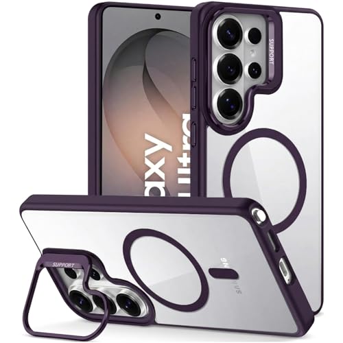 Image of VONZEE Compatible for Samsung S26 Ultra 5G Case, Compatible with MagSafe, Military-Grade Protective Case, Built-in Stash Stand Phone Case, Scratch-Resistant Back Cover, | Clear Deep Purple