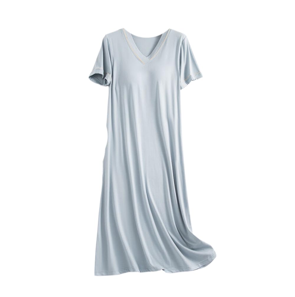 Camisón para Mujer - Verano Modal Manga Corta Mujer Dormir Vestido Largo Ropa De Casa Suelta Camisones para Mujer Cuello En V Camisón M-3Xl