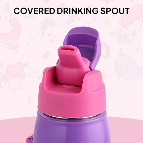 Image of CELLO Kidzbee Puro Steel-X Hydro Kid 600 Insulated Kids Sipper Water Bottle 520ml Pink | Touch & Feel Minnie Design Easy to Carry with Loop Leakproof Flip Top Water Bottle For School Kids Boys & Girls