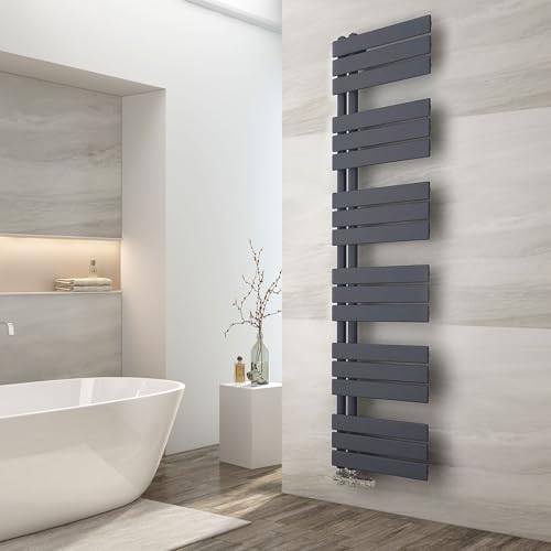 EMKE Badheizkörper 1599x400 mm, Handtuchheizkörper Seitenanschluss Badheizkörper Handtuchhalter Handtuchwärmer Handtuchtrockner Heizkörper Flach Bad Handtuchheizung Anthrazit 718W