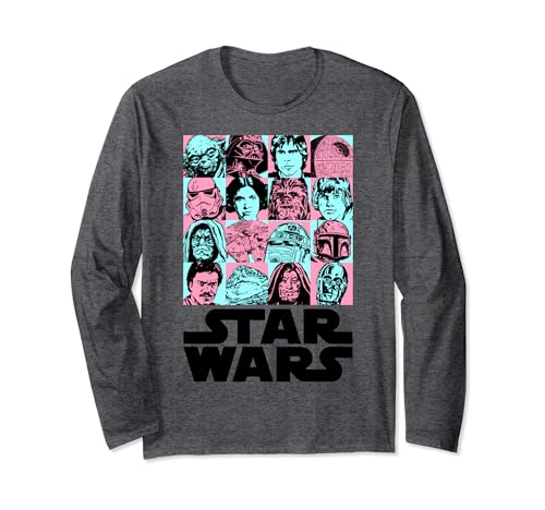 T-shirt Star Wars manches longues haut en coton streetwear avec imprimé personnages bicolore