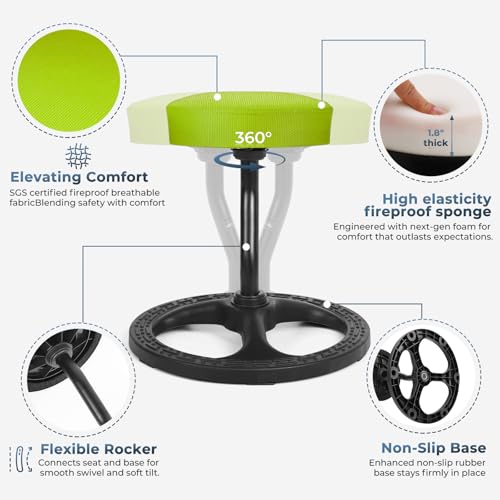 Image of ADHD Chair for Kids, Yoga Chairs for Adults, Wobble Stool Active Flexible Seating Desk Chair with Non-Slip Base and Washable Seat Cover for Stability, Balance, Yoga, Office, School, Classroom