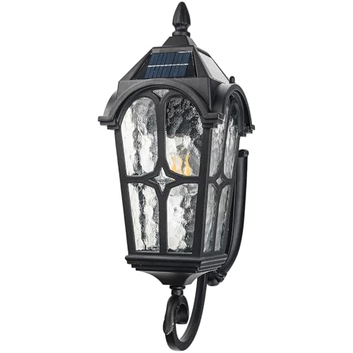 Jafinou 17" Solar Porch Light Outdoor, Dusk to Dawn Remote Control Wall Sconce, Black Aluminum Seeded Glass Waterproof Exterior Light for House Garage Patio by Jafinou - Used condition - Image 9