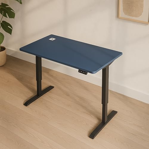Image of Flexpro Sit-Stand Smart Desk | Navy Blue Finish Tabletop | Electric Height Adjustable Table for Work from Home and Office | Ergonomic Design