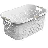 wäschekorb weiss kunststoff OPTIK: Weisse Wäschetruhe aus Kunststoff - Aufwändig verarbeitete Rattan-Struktur auf jeder Seite - Wäschebox mit Belüftungslöchern auf allen vier Seiten - Ineinander stapelbar bei Nichtgebrauch