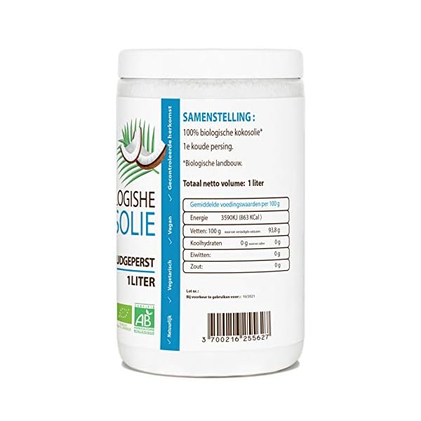 Biologische Kokosolie - 1 Liter - Geschikt voor Huid, Haar en Voeding - 100% vierge, puur en biologisch – Bild 3