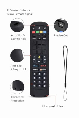 Image of Silicone TV Remote Cover 'Compatible with' Jio Tv Remote Protective Case with Lanyard (Black) [Remote NOT Included]