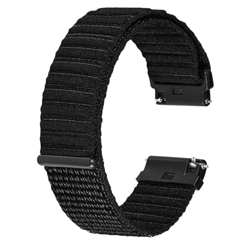 BISONSTRAP Nylon Watch Straps for Men and Women, Hook and Loop Nylon Bands, Quick Release, Adjustable Replacement Wristband, 20mm, Black