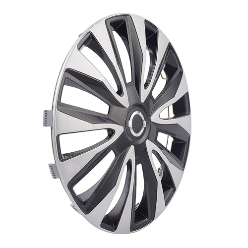 Image of Black with Silver Car Vehicle Chrome Wheel Rim Skin Cover 14 inch Automotive Hubcap Wheel Cover Replacement Sporty Hubcaps Rim Protection Accessories Set of 4, 14 inch