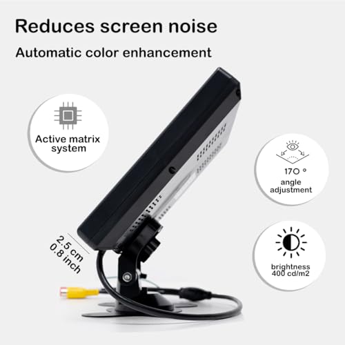 Image of 9-Inch HD Car Monitor - Dual Video Input AV1 /AV2, 800x480 Resolution, 9-36V Compatible, Wide 170 Viewing Angle, for Backup Camera & Surveillance