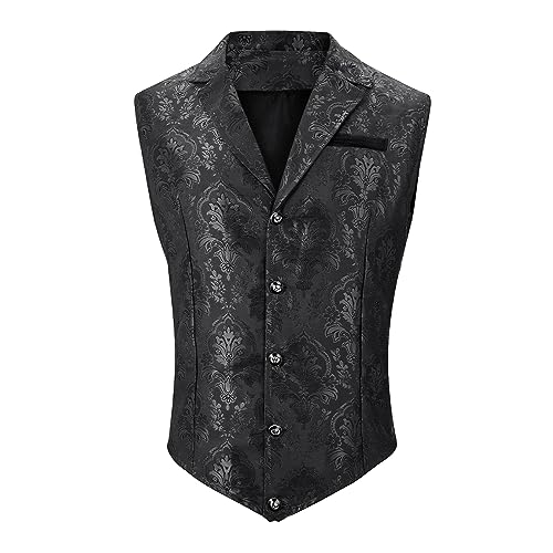 Komorebi Mens Vest Victorian Suit Vest V-Neck Gothic Steampunk Waistcoat Business Formal Dress Vest Slim Fit Tuxedo Vest2