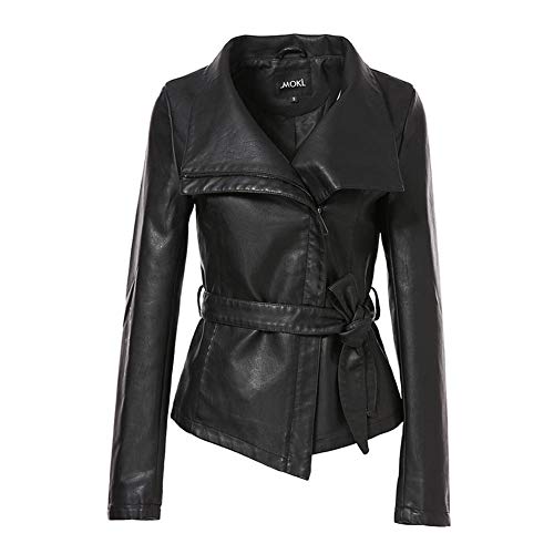 W&TT Chaqueta de Cuero de PU para Mujer Gótico Fajas de Cuello Vuelto Grandes Chaqueta de Moto Corta Chaquetas de Motociclista Delgadas de Cuero de imitación,Negro,M