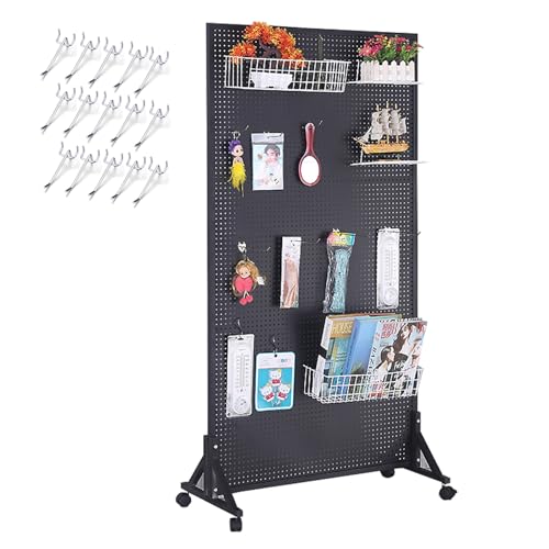 Soporte de exhibición de metal para tablero perforado, kit organizador con ruedas para herramientas, cocina, garaje, tablero perforado grande