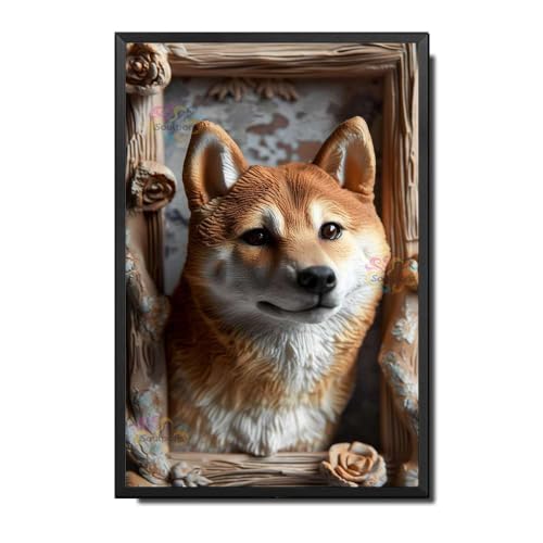 Shiba Inu Clay Art Metal Tin Sign, Rustproof Vintage Wall Decor Dog Lover Japanese Style Home Office Living Room Decor 8x5.5 Inch
