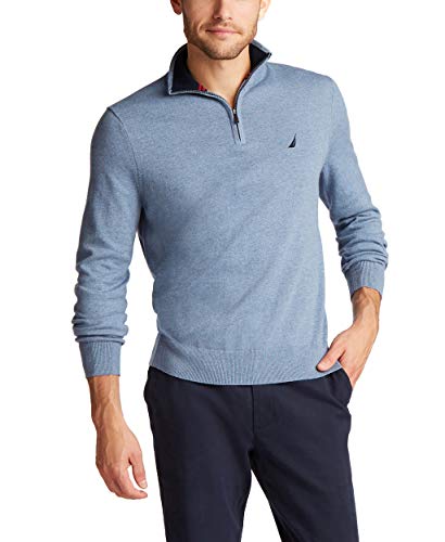 Nautica Men's Navtech Quarter-Zip Sweater, Deep Anchor Heather, Large