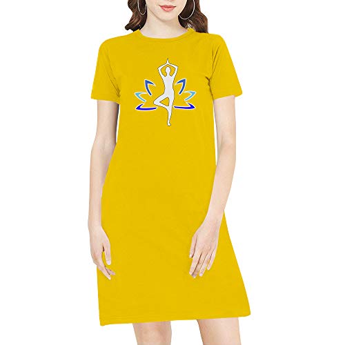 Image of Women's Regular Fit Knee Length Yoga Combo Cotton Graphic Printed Round Neck Pack of 3 with Yellow Yoga T Shirt