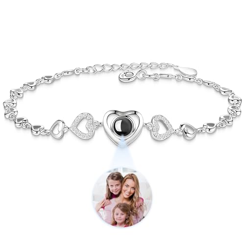 925 Sterling Silver Bracelet with Picture Inside, Picture Bracelet Personalized Photo, Bracelets with Photos, Photo Projection Bracelet, Customized Memorial Gifts for Mom Girlfriend Women