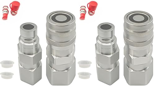 Image of 5 /8 inch SAE - Flat Face Hydraulic Quick Connect Coupler Set for Skid Steer Loader, Heavy-Duty Carbon Steel Coupling Fittings with 1 /2 inch Body and Dust Cap (Pack of 2)