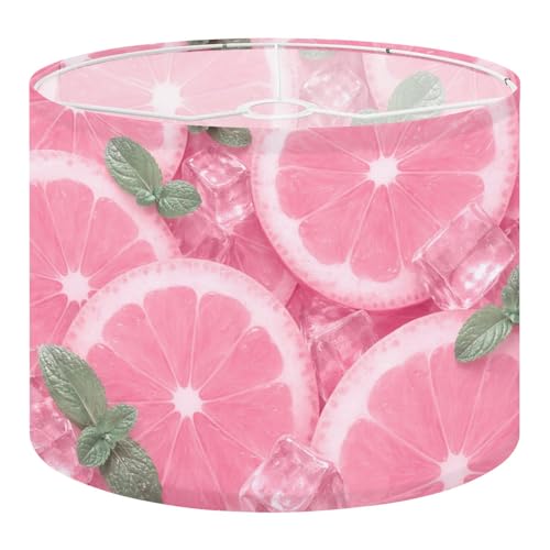 Drum Lamp Shade Pink Grapefruit Slices Ice Cubes Fresh Mint Leaves Lampshades for Floor Lamps Table Lamps Pendant Light Large Replacement Linen Lamp Shade Easy Assembly 13'x13'x10'