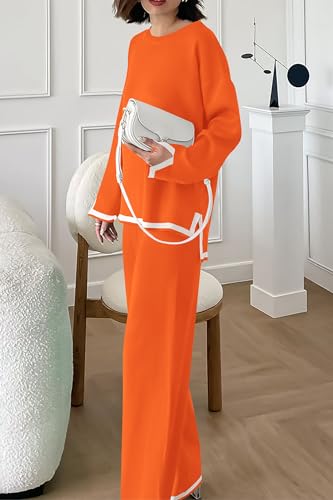 PRETTYGARDEN Women's 2 Piece Fall Knit Sweater Set Long Sleeve Tops Wide Leg Pants Sweatsuit Tracksuit Outfit Winter Clothing